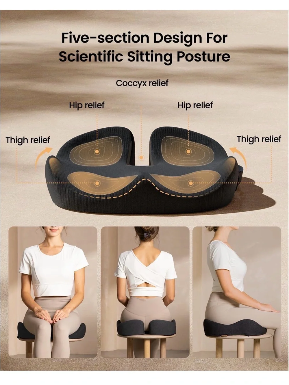 Ergonomic Charcoal-Infused Memory Foam Seat Cushion - Black